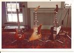 Jeff's guitars at the time.  A Les Paul Jr, his custom explorer, and a Gibson Firebird all lined up and ready for work